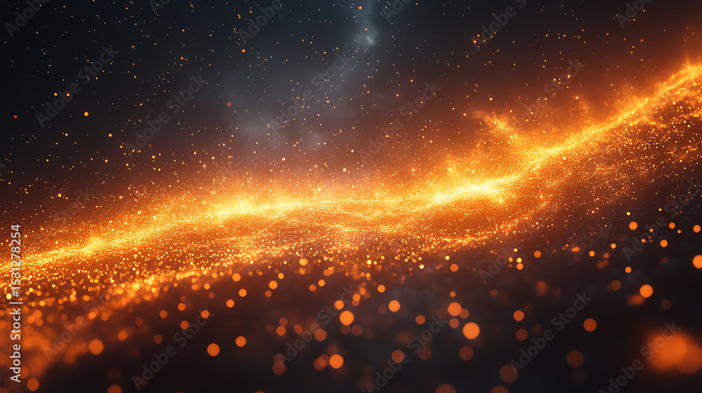 Poster Vibrant particles and glowing energy waves create a mesmerizing digital space, illustrating advanced technology and innovation.