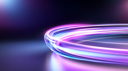Vibrant light trails swirl on a dark background, creating an abstract visual representing speed and innovation in modern design.
