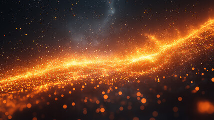 Vibrant particles and glowing energy waves create a mesmerizing digital space, illustrating advanced technology and innovation.