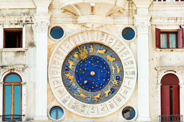 Famous astronomical clock of St Mark's Clocktower on Piazza San Marco,  Venice, Italy