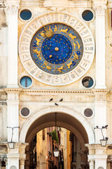 Famous astronomical clock of St Mark's Clocktower on Piazza San Marco,  Venice, Italy