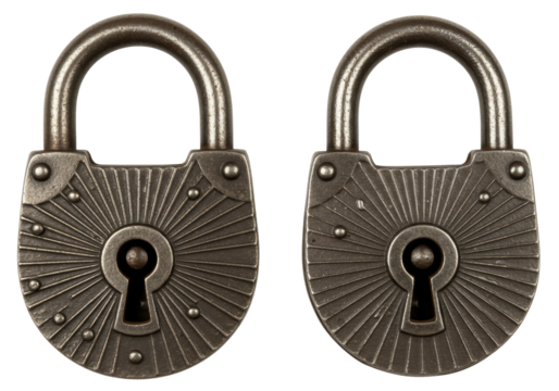 Isolated Vintage Padlocks with Sunburst Pattern