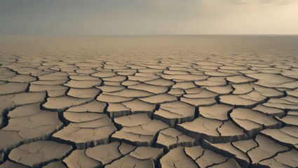 Cracked Desert Earth: Arid Landscape with Dry, Fissured Ground Indicating Drought


