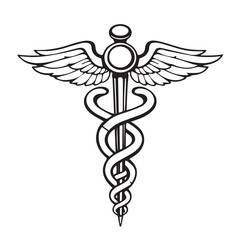 Caduceus medical symbol black and white illustration