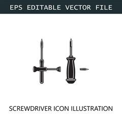 Screwdriver Icon Logo Vector Image in Black and White
