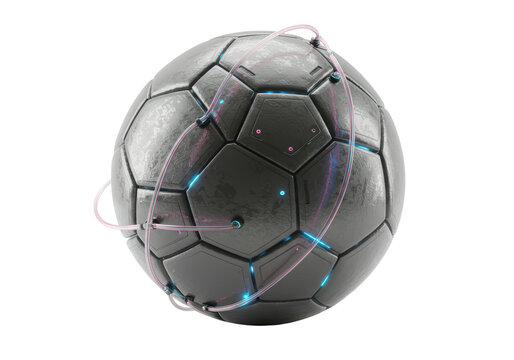 Isolated Futuristic Soccer Ball Connected by Cables