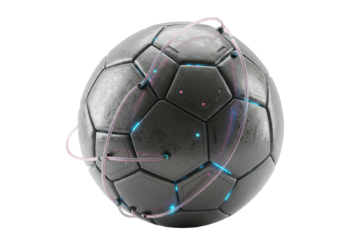 Isolated Futuristic Soccer Ball Connected by Cables