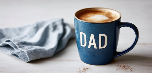 Savor a creamy coffee in a charming blue mug, perfect for cozy mornings Generative AI