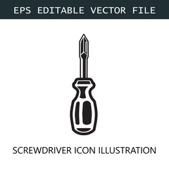 Screwdriver Icon Logo Vector Image in Black and White
