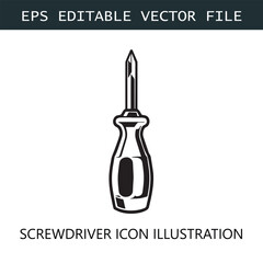 Screwdriver Icon Logo Vector Image in Black and White
