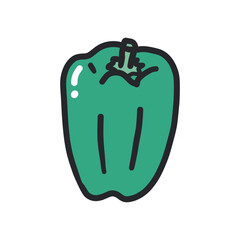 ピーマンの輪郭あり手描きカラーイラスト