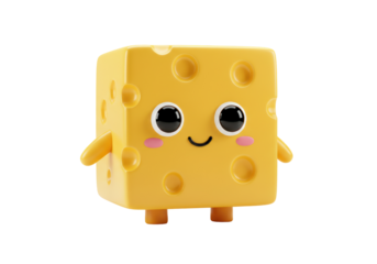 Isolated Cartoon Cheese Cube Happy Character