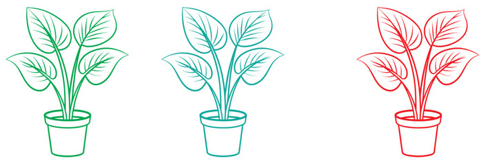 House plant in a pot doodle outline art vector, Potted plant line art vector illustration  on white background