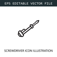 Screwdriver Icon Logo Vector Image in Black and White
