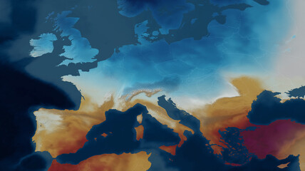 Visualizes the diverse heat distribution across Europe, showing warm and cool regions vividly Generative AI