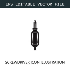 Screwdriver Icon Logo Vector Image in Black and White
