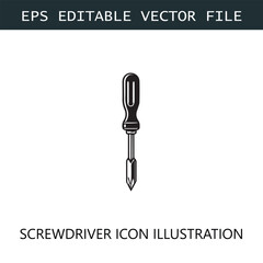Screwdriver Icon Logo Vector Image in Black and White
