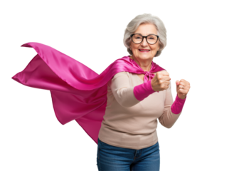 Isolated Smiling Senior Woman Dressed as Superhero