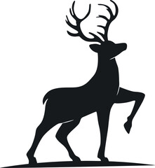 Elegant Deer Silhouette with Antlers Standing Proudly – Black Vector Illustration
