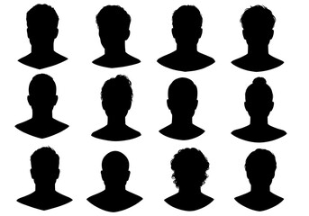 Silhouettes of various head and shoulder shapes isolated on white background