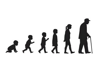 Silhouettes show the stages of human development isolated on white background