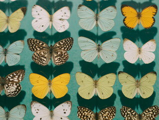 Pinned butterflies display vivid colors and intricate patterns, showcasing nature's artistry Generative AI