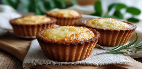 Enjoying freshly baked mini tarts filled with zesty lemon and blueberries at a cozy kitchen table Generative AI