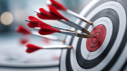 The target board showcases precision and determination with arrows hitting the red center Generative AI