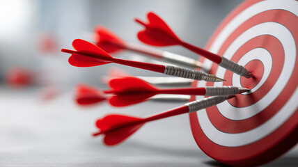 Red-feathered arrows hit the target, highlighting skill and accuracy in the aim Generative AI