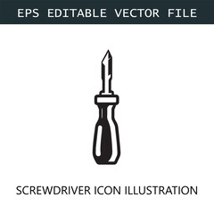 Screwdriver Icon Logo Vector Image in Black and White
