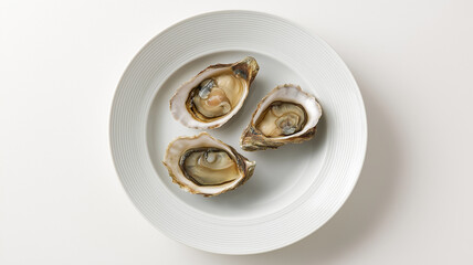 Three fresh oysters sit elegantly on a plate, ready for tasting at a seafood feast Generative AI