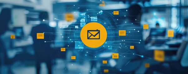 Abstract email concept over blurred office scene