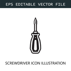 Screwdriver Icon Logo Vector Image in Black and White
