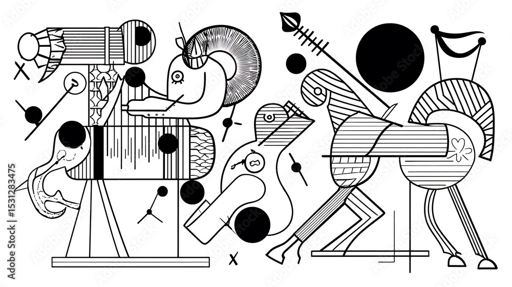 Poster abstract surreal characters with geometric elements