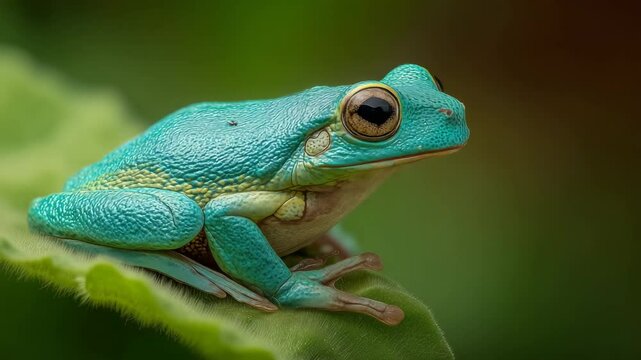 Bright Blue Tree Frog On Leaf