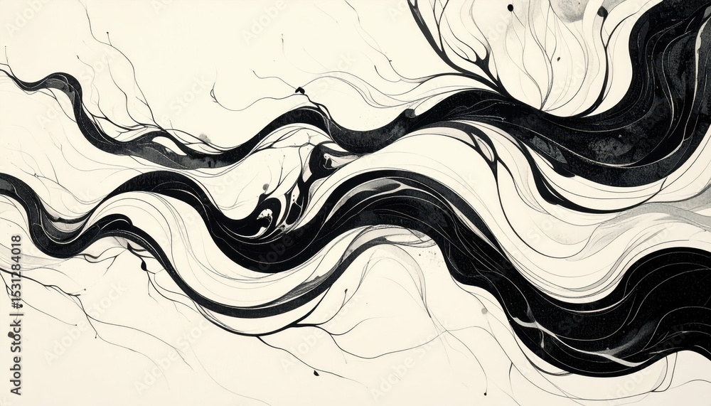 Poster swirling ink patterns on paper creating artistic fluid pathways
