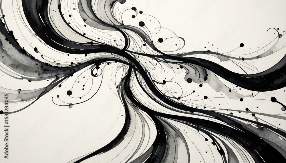Poster artistic swirling ink patterns on paper creating fluid pathways