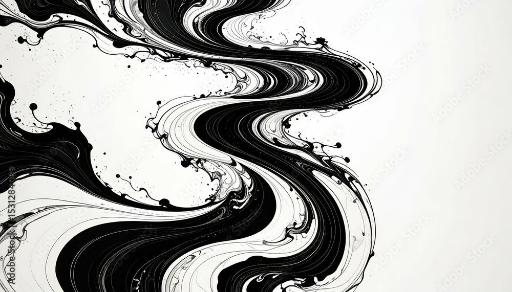 Poster swirling ink patterns on paper creating artistic fluid movements