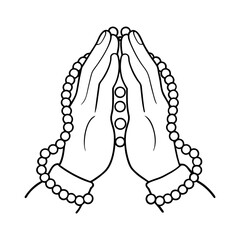 hands praying with rosary vector silhouette