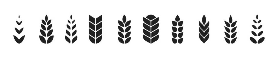 Wheat spike, grain icon set. Vector EPS 10