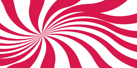 Abstract vivid spiral pattern featuring alternating red and white wavy radial lines.Swirling lines twist outward with curvature with motion. red nougat dessert wallpaper for template, banner.