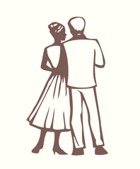 Vector drawing. Dating man and woman