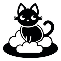Cute black cat sitting on a cloud, perfect for children's projects.