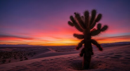 Desert sunset with silhouette of cactus vibrant sky
