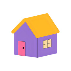 Purple House with Yellow Roof: Simple Cartoon Home Illustration