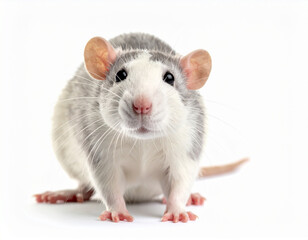 Curious gray rat isolated on white background