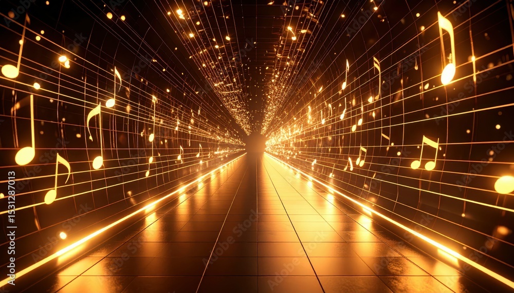 Poster harmonious pathway with music notes and melodies in an abstract space