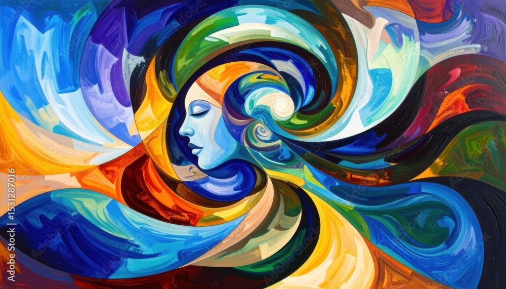 Poster swirling colors and forms in abstract expressionism of emotions