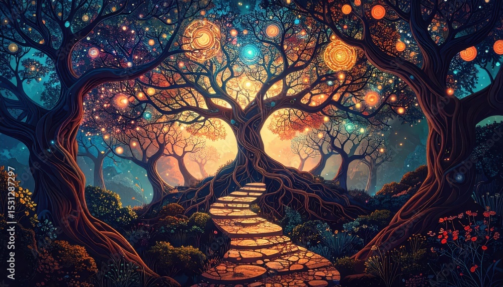 Poster abstract pathway visualizing interconnected thoughts and ideas