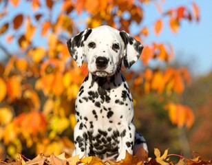 Dalmatian puppy sitting looking at the camera